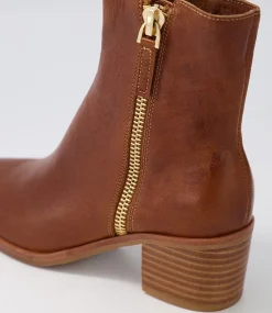 Dorete Tan Natural Heel Leather Ankle Boots