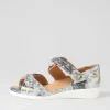 Doxie W Navy Silver Floral Leather Sandals