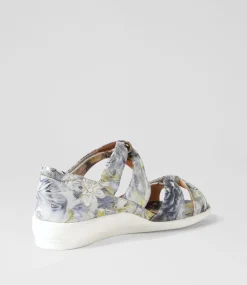 Doxie W Navy Silver Floral Leather Sandals