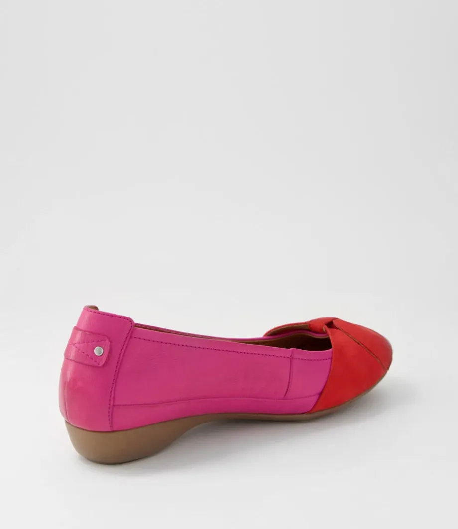 Elandy Fuchsia Red Leather Nubuck Ballet Flats