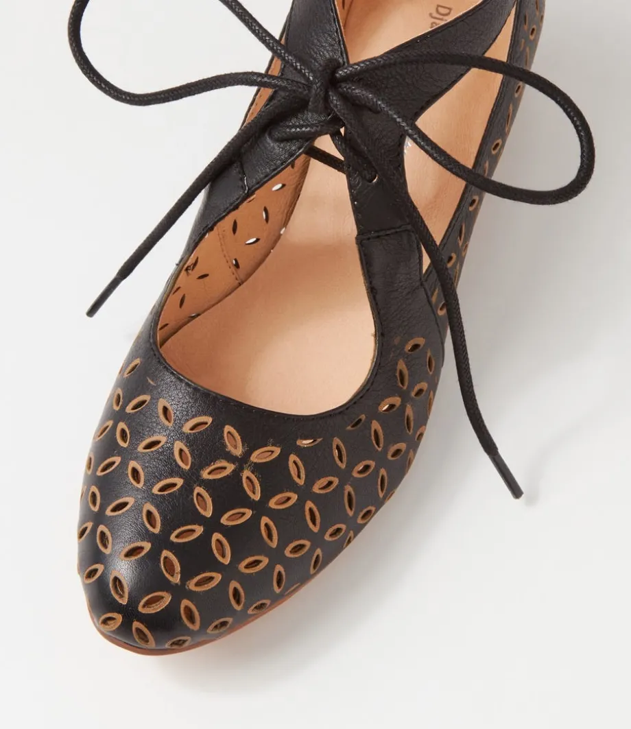 Eldon Black Tan Leather Lace Up Flats