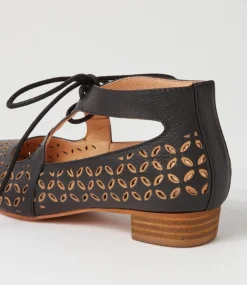Eldon Black Tan Leather Lace Up Flats