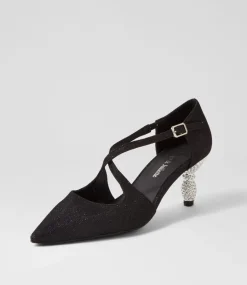 Electrik Black Sparkle Fabric Heels