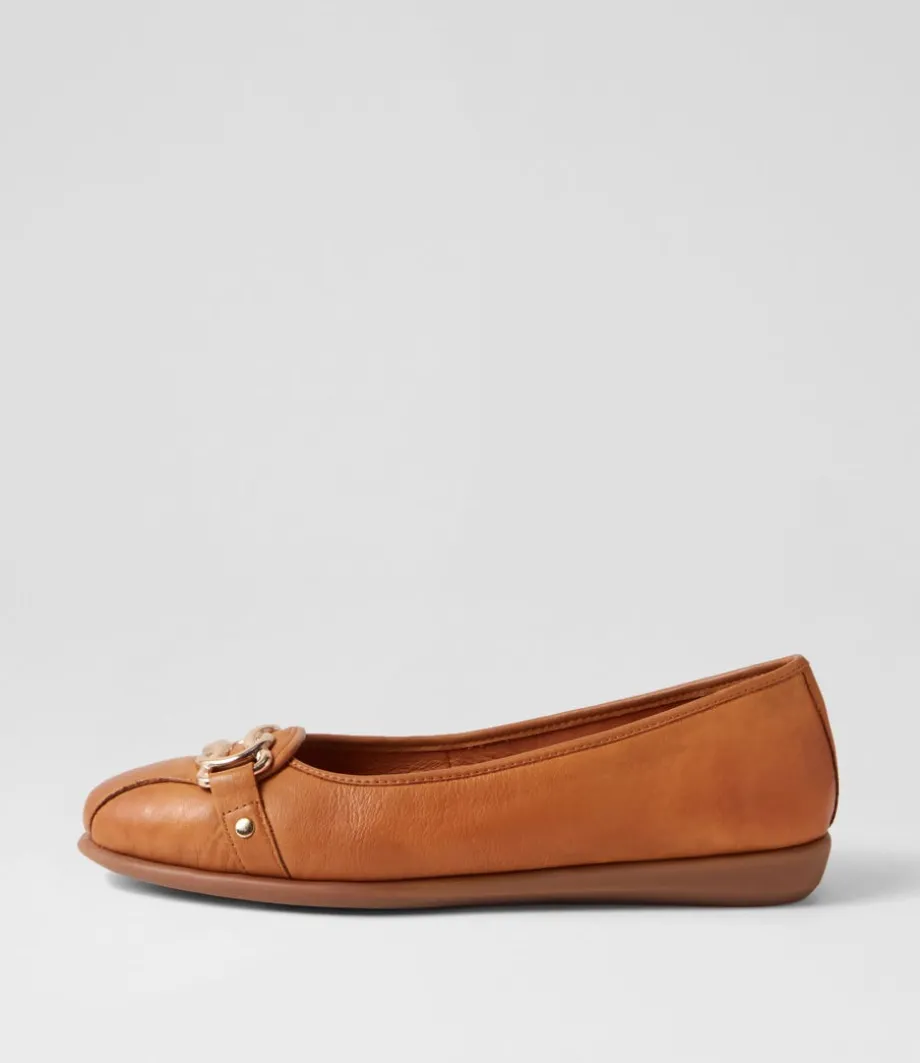 Elisse New Tan Gum Leather Ballet Flats
