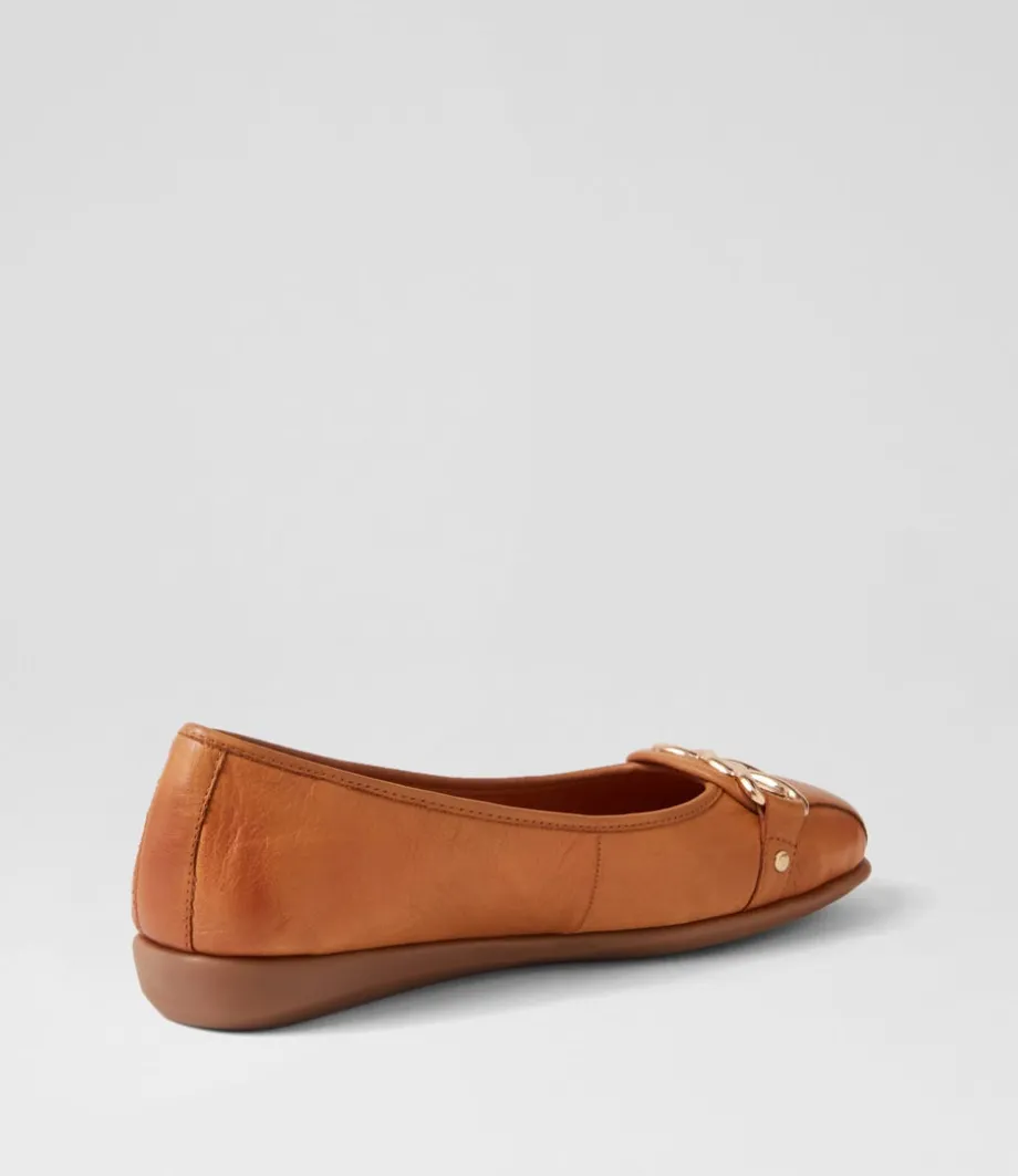 Elisse New Tan Gum Leather Ballet Flats