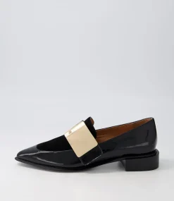 Ering Black Gold Patent Suede Loafers