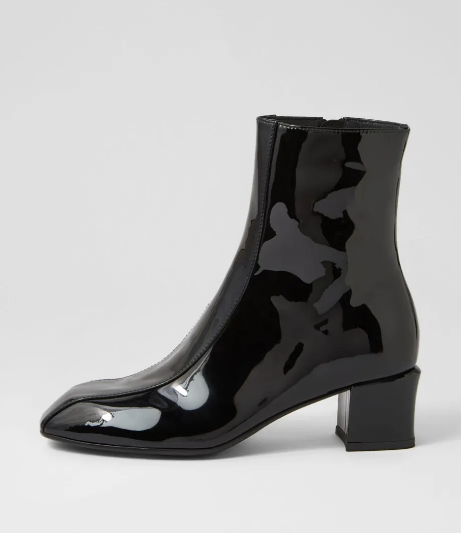 Eshal Black Patent Leather Ankle Boots