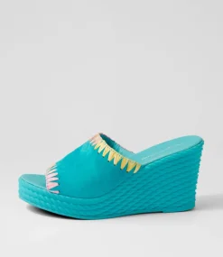 Esmey Aqua Bright Suede Sandals