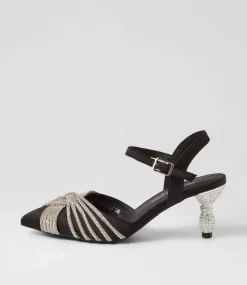 Eugenie Black Satin Heels