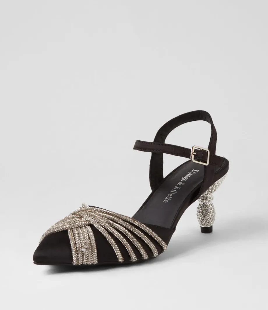 Eugenie Black Satin Heels