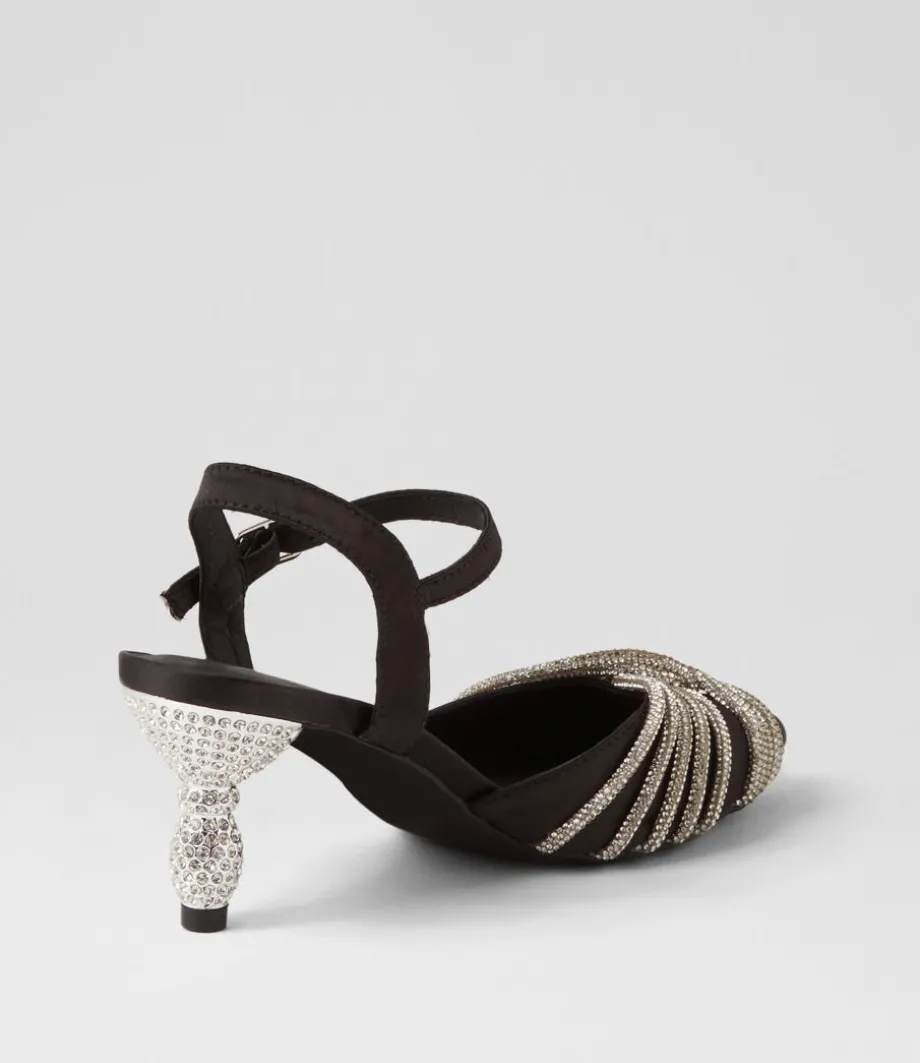 Eugenie Black Satin Heels