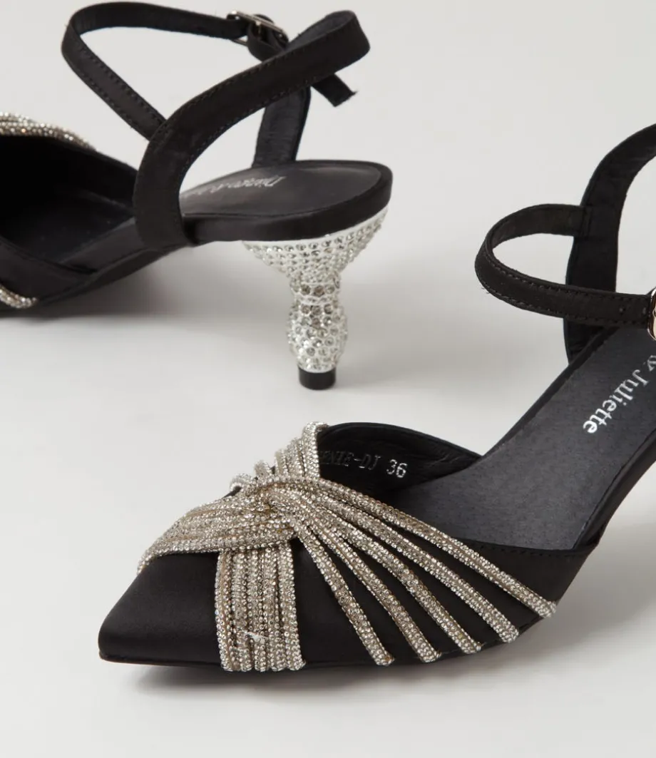 Eugenie Black Satin Heels