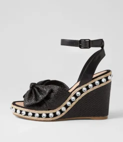 Evone Black Synthetic Raffia Leather Espadrilles