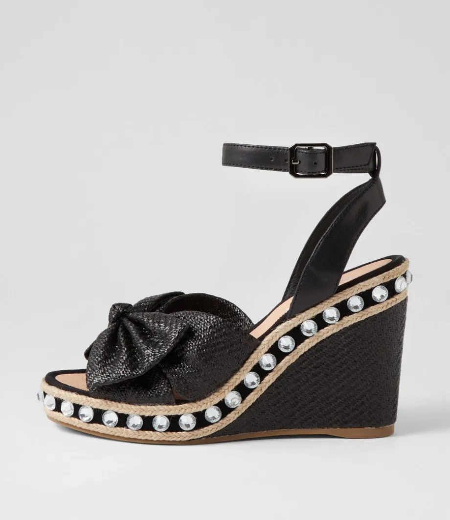 Evone Black Synthetic Raffia Leather Espadrilles
