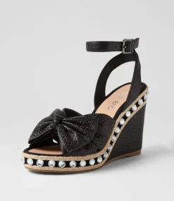 Evone Black Synthetic Raffia Leather Espadrilles