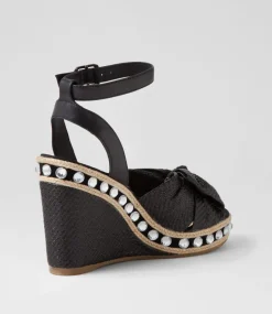 Evone Black Synthetic Raffia Leather Espadrilles
