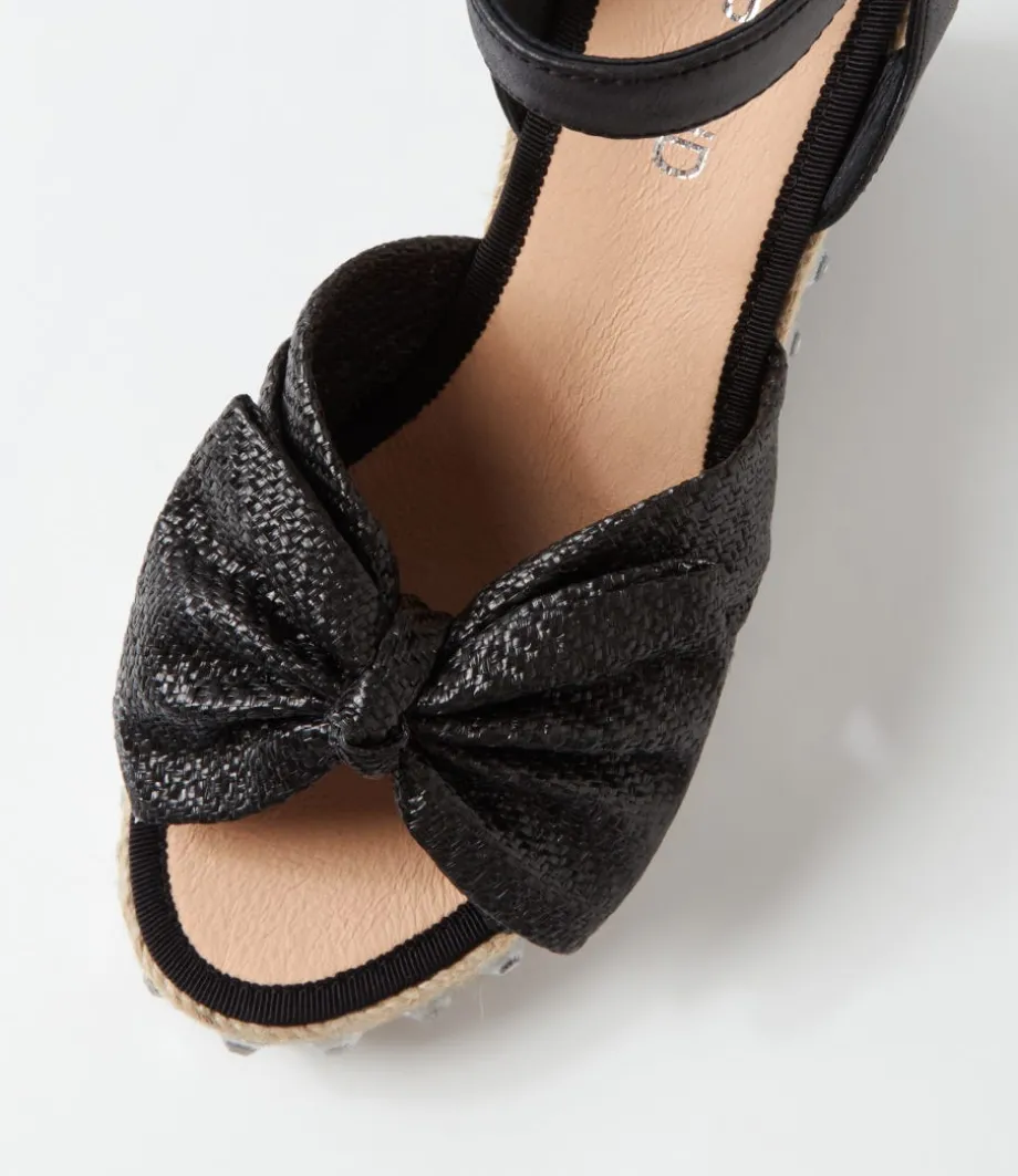 Evone Black Synthetic Raffia Leather Espadrilles