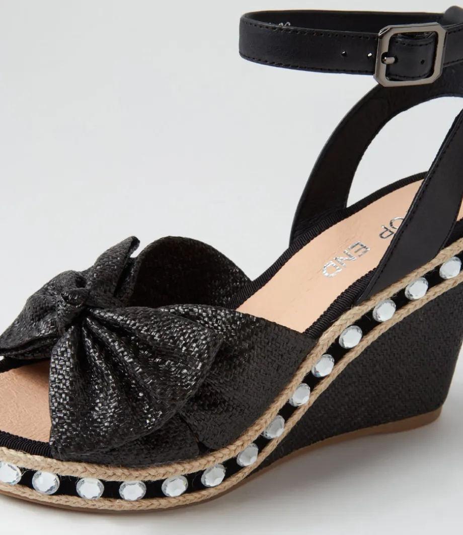 Evone Black Synthetic Raffia Leather Espadrilles