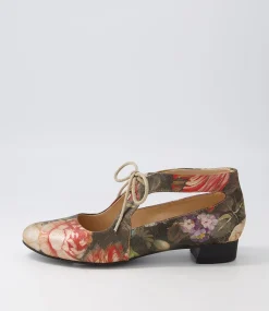 Ewing Vintage Metal Floral Leather Flat Shoes