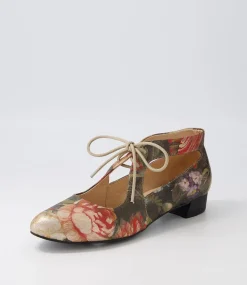 Ewing Vintage Metal Floral Leather Flat Shoes