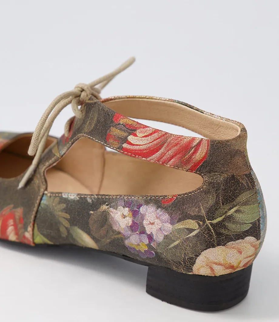 Ewing Vintage Metal Floral Leather Flat Shoes