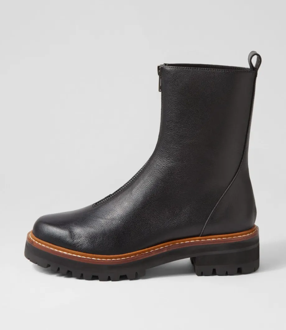 Faycey Black Tumble Leather Ankle Boots