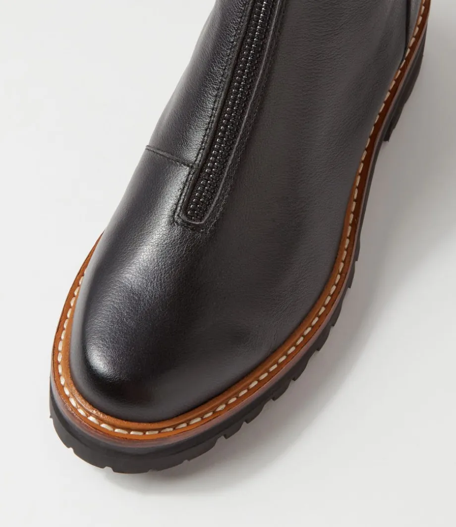 Faycey Black Tumble Leather Ankle Boots