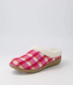 Fifi Xw Fuchsia Red Check Fabric Slippers