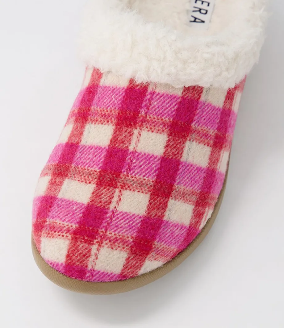 Fifi Xw Fuchsia Red Check Fabric Slippers