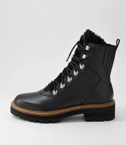 Fisher Black Tumble Leather Lace Up Boots