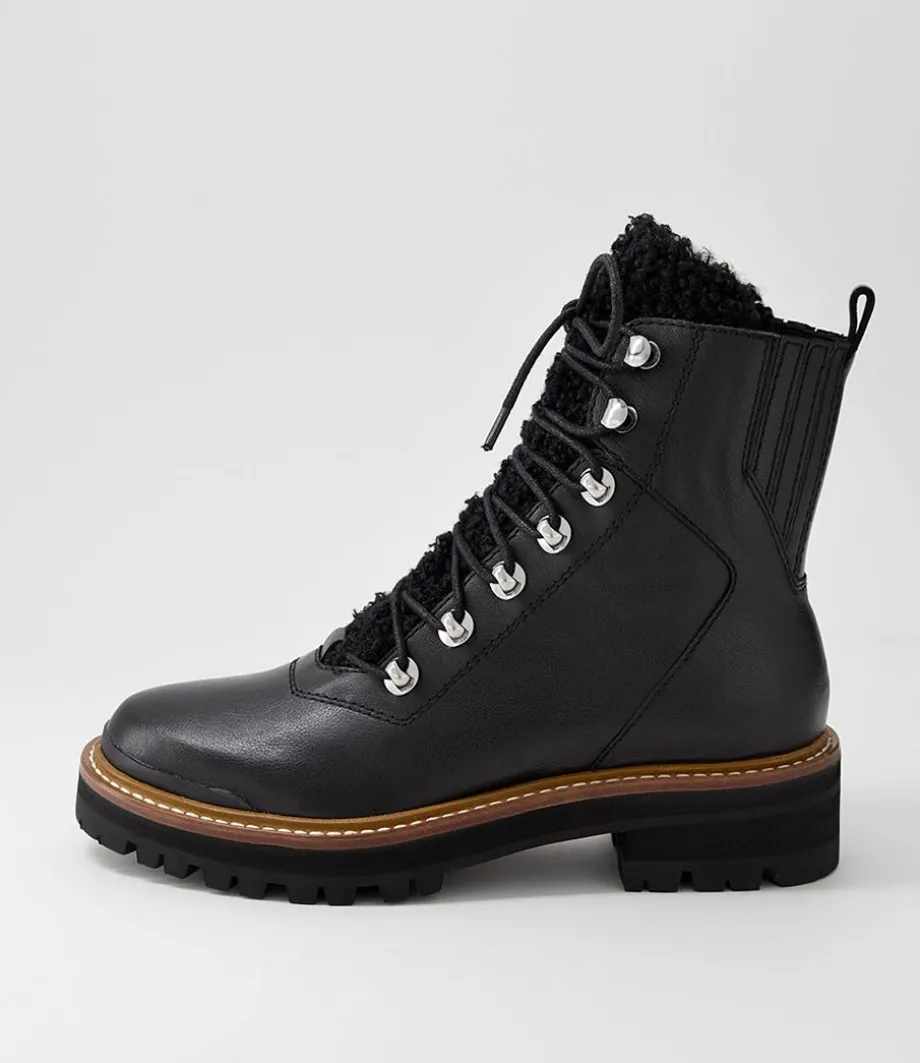 Fisher Black Tumble Leather Lace Up Boots
