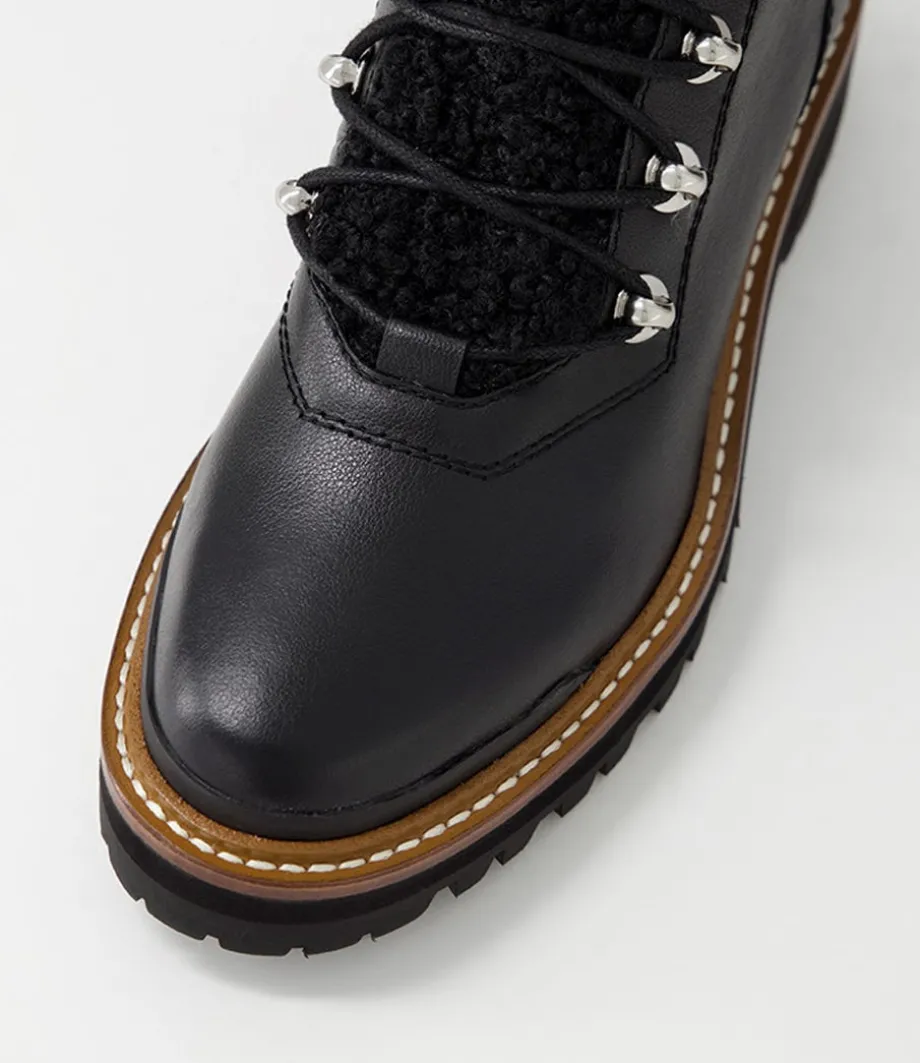 Fisher Black Tumble Leather Lace Up Boots