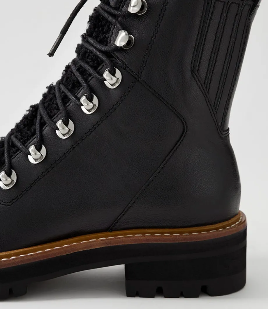 Fisher Black Tumble Leather Lace Up Boots