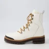 Fisher White Black Tumble Leather Lace Up Boots