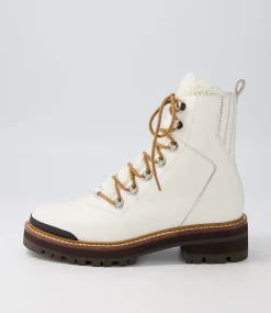 Fisher White Black Tumble Leather Lace Up Boots