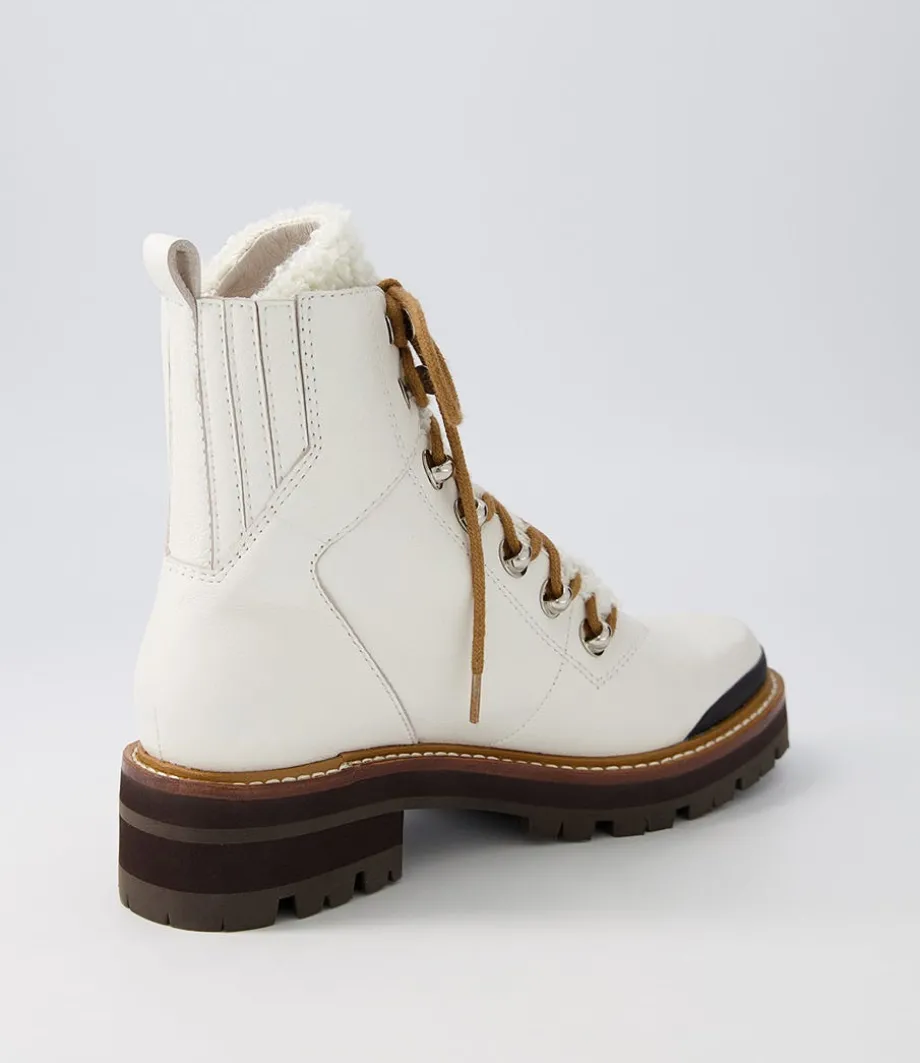 Fisher White Black Tumble Leather Lace Up Boots