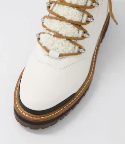 Fisher White Black Tumble Leather Lace Up Boots