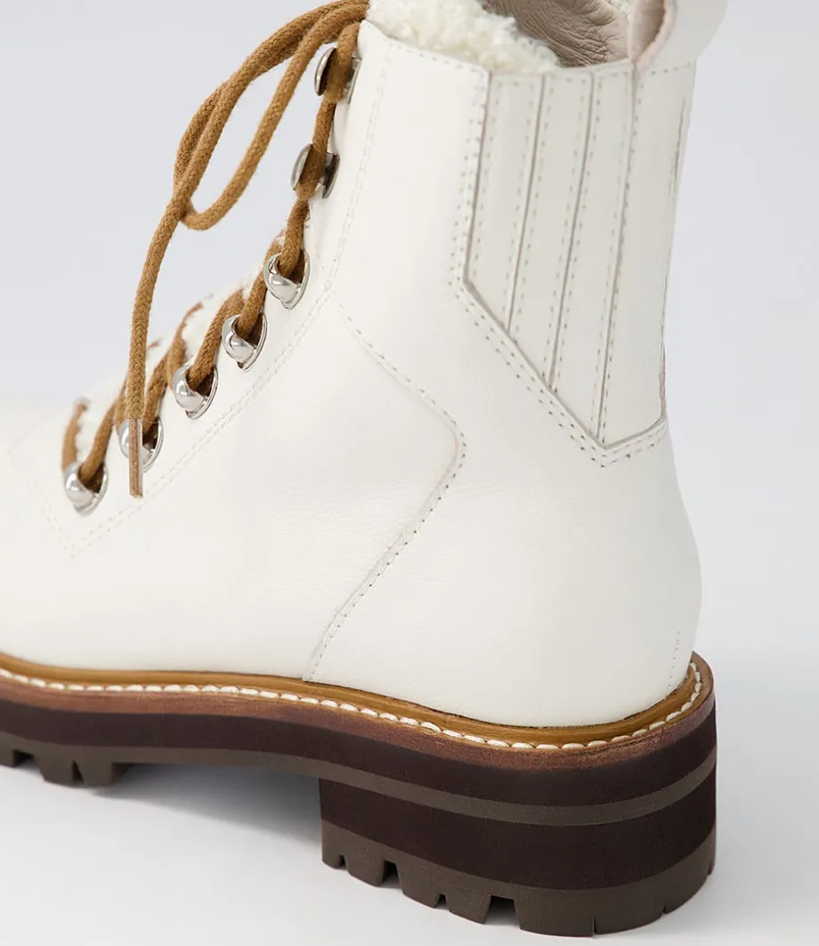 Fisher White Black Tumble Leather Lace Up Boots