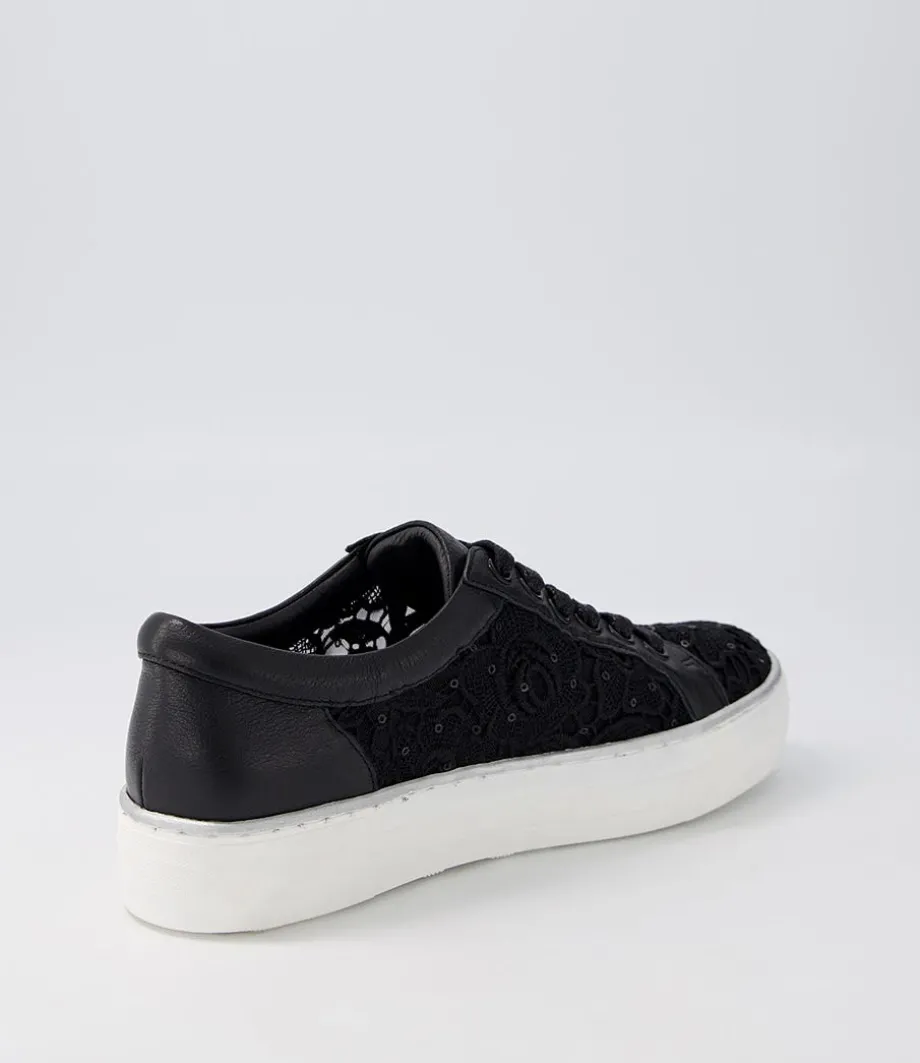 Florina Black Lace Leather Sneakers