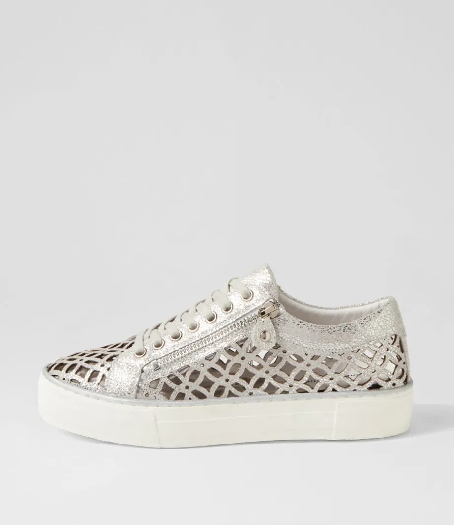 Flynng Silver Crackle White Leather Sneakers