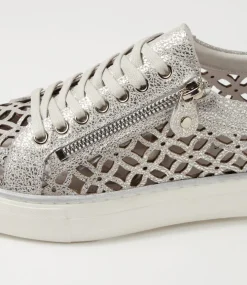 Flynng Silver Crackle White Leather Sneakers