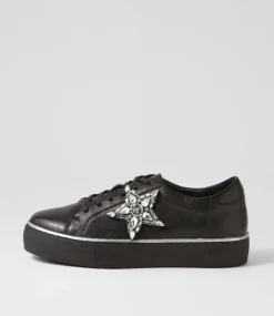 Foxxie Black Silver Leather Jewels Sneakers