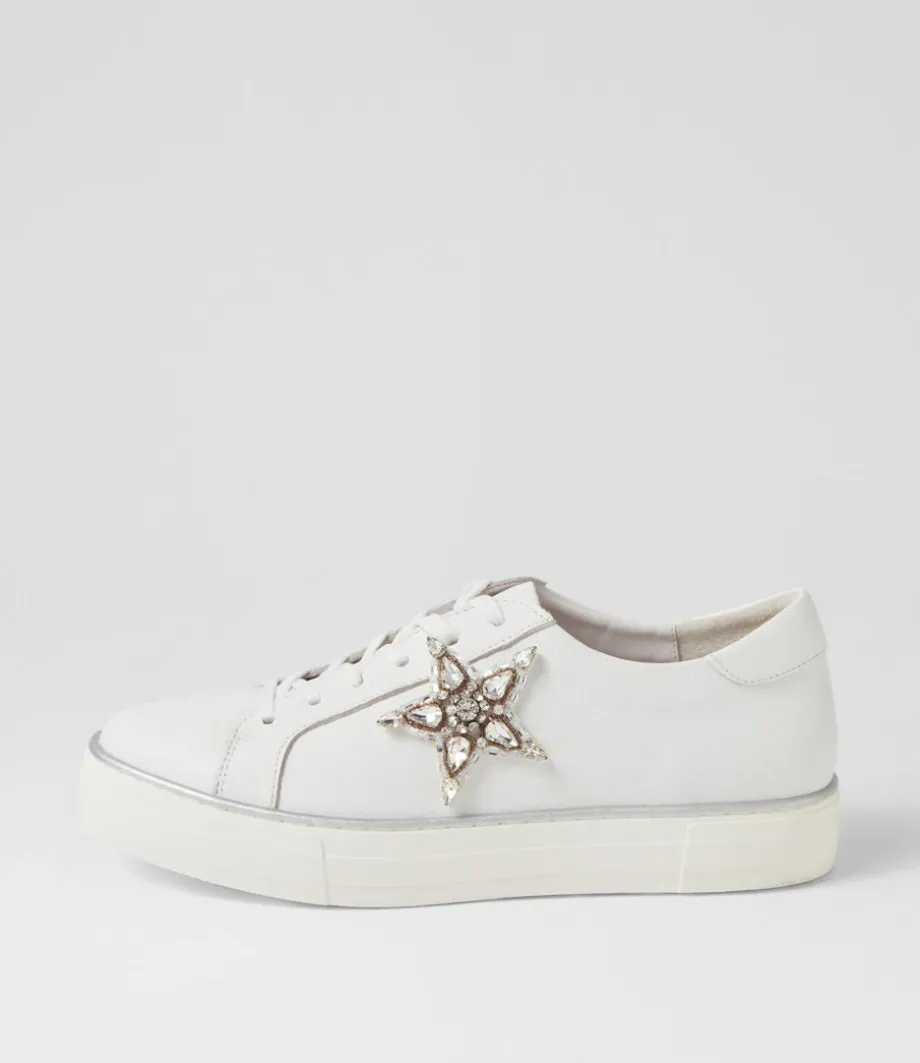 Foxxie White Silver Leather Jewels Sneakers