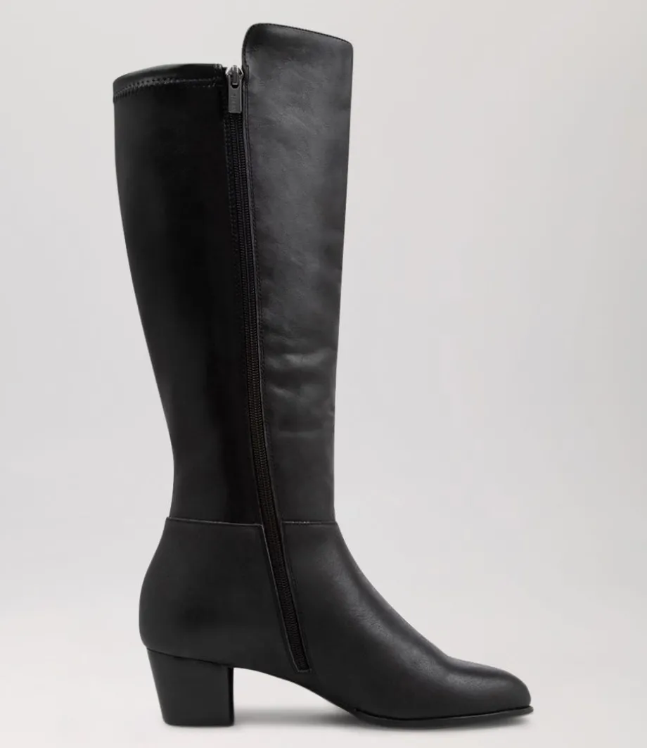 Gentrys W Black Leather Stretch Knee High Boots