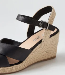 Ghosta Black Natural Rope Leather Espadrilles
