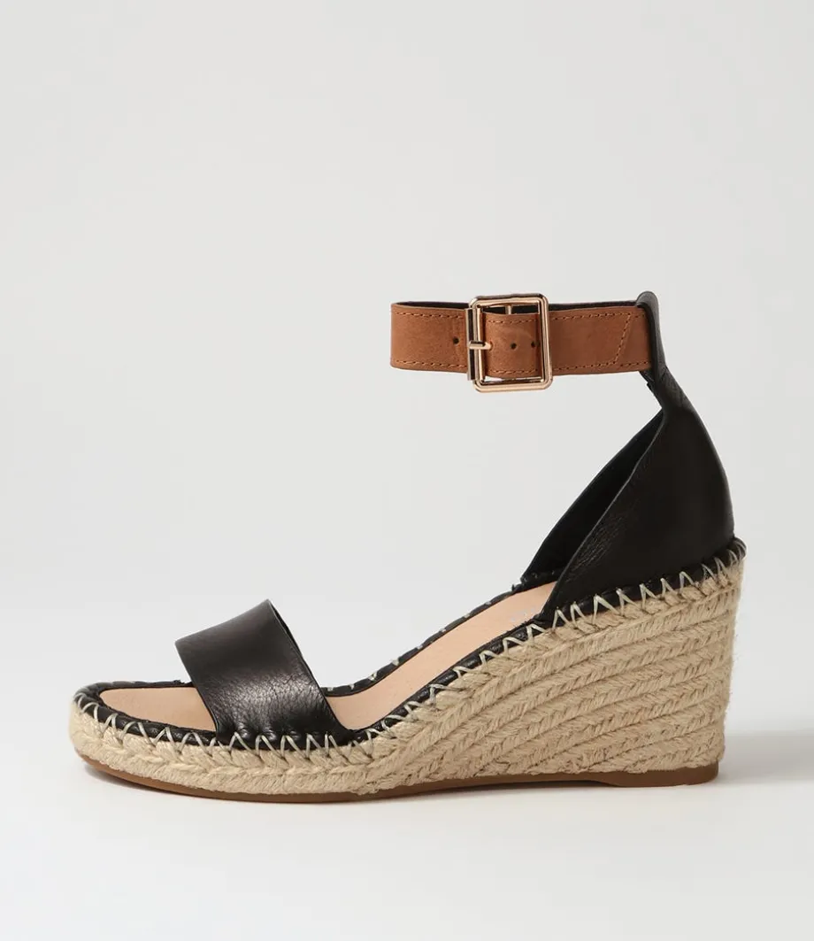 Gonice Black Tan Leather Espadrilles