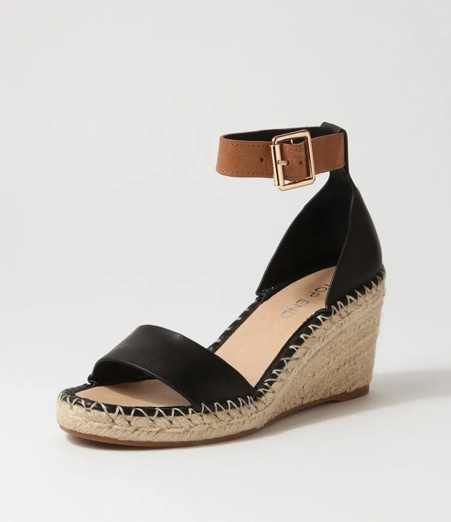 Gonice Black Tan Leather Espadrilles
