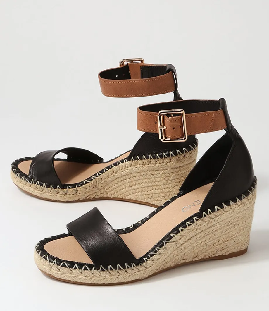 Gonice Black Tan Leather Espadrilles