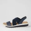 Grandys W Navy Leather Elastic Sandals