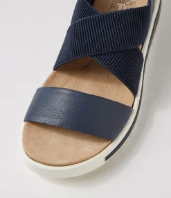 Grandys W Navy Leather Elastic Sandals